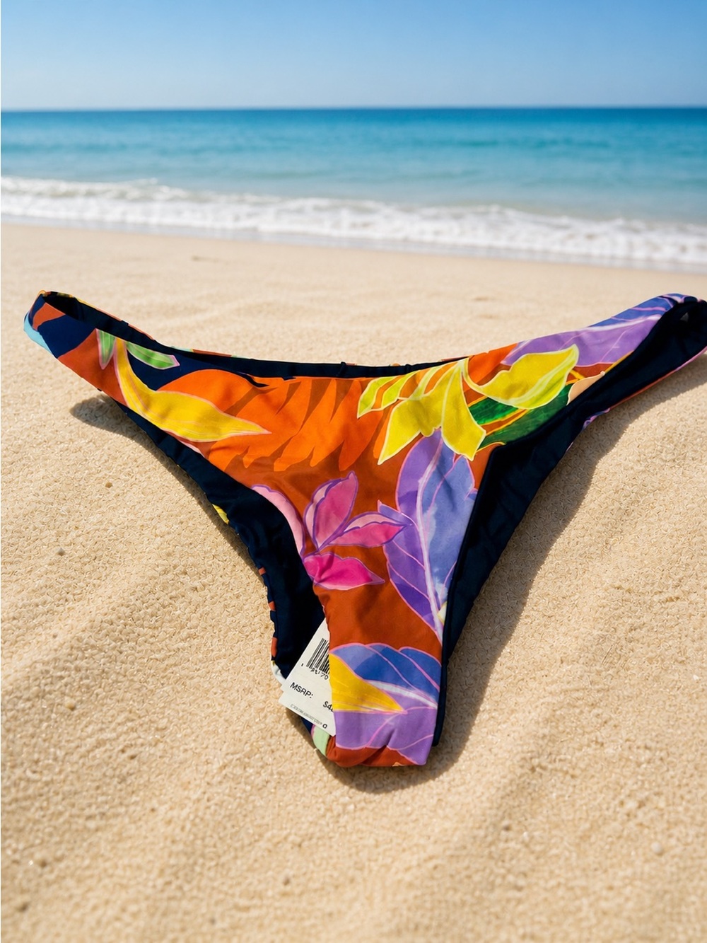 Citrus Reversible Cheeky Bikini Bottom - NWT - Size L Blue and Floral